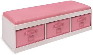 Kid's Cushioned Storage Bench with 3 Basket Bins