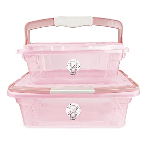 Adoleta Bebê Organizador Infantil Com Alça 5 6 Litros Fofura Translúcida Rosa