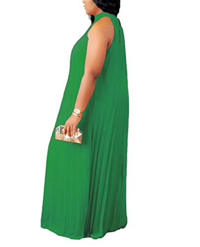 Image of Aro Lora Womens Casual Sleeveless Plus Size Chiffon Halter Neck Pleated Loose Long Maxi Dress