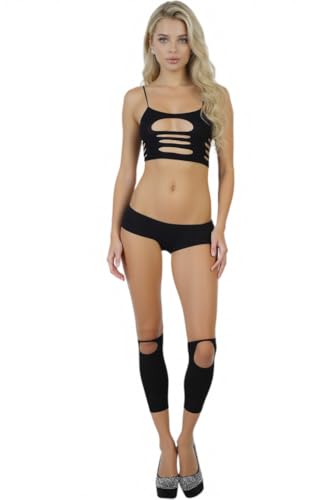 Image of ToBeInStyle Women's Crochet Lace Up Tube Top with G-String and Thigh Hi
