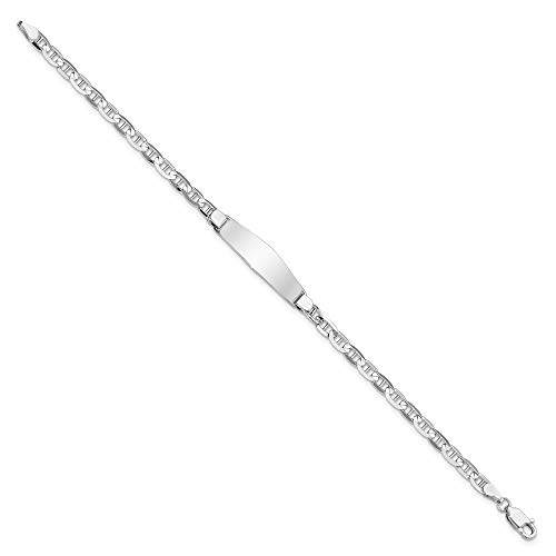 Engravable Personalized Custom 14K White Gold Soft Diamond Shape Anchor Link Id Bracelet For Men Or Women Length 7 Inches Width 7.6 Mm With Lobster Claw Clasp #TOP1