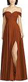 HSFIYAKJ Burnt Orange Bridesmaid Dresses for Wedding 2023 Long Pleated Chiffon Formal Dress Off Shoulder Evening Prom Gown for Women with Slit Size 6