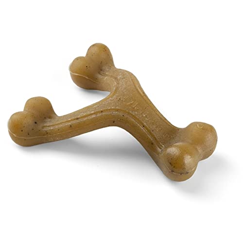 Nylabone Maximum Strength Tough Extreme Gourmet Wishbone Dog Chew Toy, Infused with Extra Bacon Flavour Throughout the Bone, Small, for dogs 0-11kg,Brown