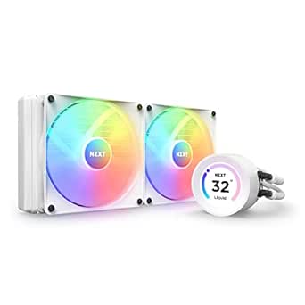 NZXT Kraken 280 – AIO Liquid Cooling PC for 280 mm Processor CPU Heatsink PC Case – LCD Screen 2.36 Inch Customizable – 2 Core F140 RGB Fans – White – RL-KR28E-W1