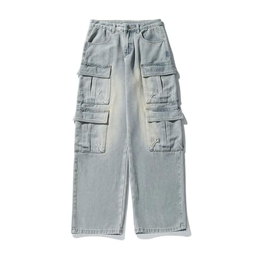 Men’S Workwear Multi Pocket Jeans Mid Waist Loose Fit Wide Leg Denim Pants Casual Zipper Fly Vintage Wash Jeans4