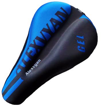 AlexVyan Advanced Gel Bicycle Saddle Seat Cushion Cover for Indoor Outdoor Cycling, Exercise Cycle - Soft and Washable, 100% Gel Material,(Blue & Black)