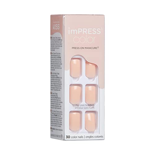 Kiss Impress Color Press-On Nails, Gel Nail Kit, Purefit Technology, Short Length, “Peevish Pink”, Polish-No Solid Color Manicure, Includes Prep Pad, Mini Nail File, Cuticle Stick, And 30 Fake Nails #TOP6