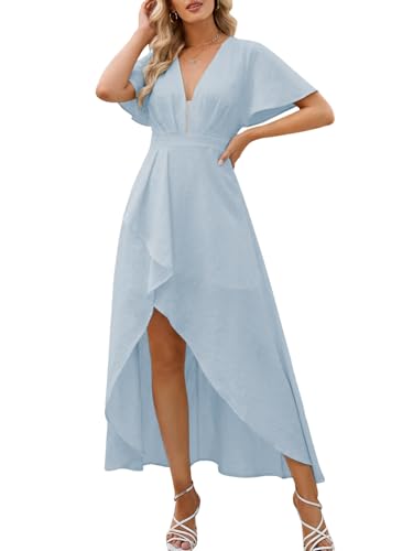 Womens Summer Short Sleeve V Neck Maxi Dress High Low