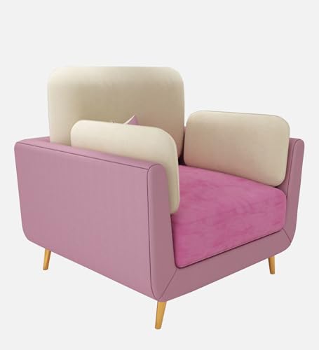 Image of Sixpine Luxury Dual Color Upholstery Sofa in Premium Velvet | Solid Wood Structure | Sturdy Golden Legs | High Density Foam | Extra Comfort for Modern Living Room (Pink & Beige, 1 Seater)