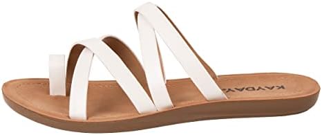 KAYDAY ~ HERO ~ Women Comfortable Slip On Flat Cross bands Toe Ring Fashion Sandals (WHITE PU, 5.5)