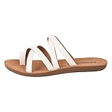 KAYDAY ~ HERO ~ Women Comfortable Slip On Flat Cross bands Toe Ring Fashion Sandals (WHITE PU, 5.5)