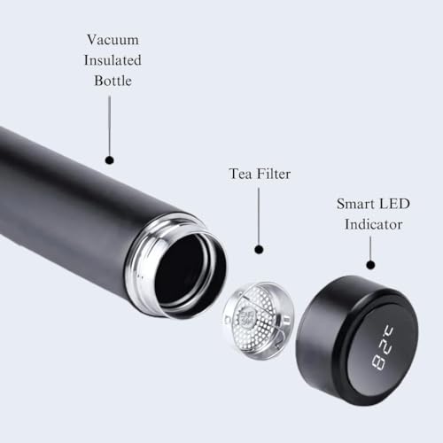 Image of Smart Water Bottle with Temperature Display, Stainless Steel, Hot & Cold, Leakproof (Black 1)