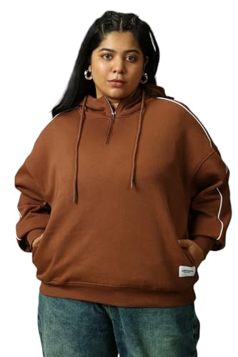 Image of High Star Women Solid Cotton Regular Fit Hood Long Sleeve Sweatshirts