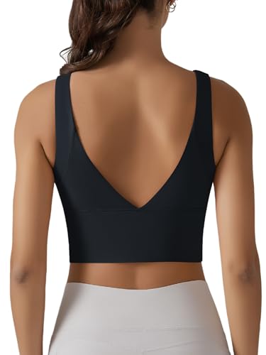 ABOCIW Longline Sports Bra for Women V Back Wireless Padded Medium Support Yoga Bra Workout Crop Tank Tops