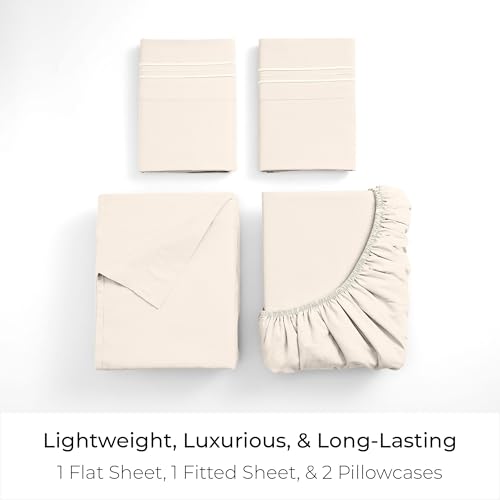 Image of Mellanni California King Sheets Set - 4 PC Iconic Collection Bedding - Hotel Luxury, Extra Soft, Cooling Bed Sheets - Wrinkle, Fade, Stain Resistant (Cal King, Golden Ivory)