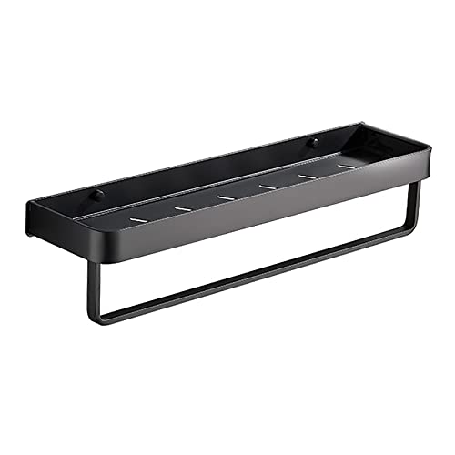 LMHAUSS Estante flotante para especias con barra para toallas, estantes de almacenamiento de cocina para montaje en pared, para especias, hierbas y tarros (40cm negro) Vigorous