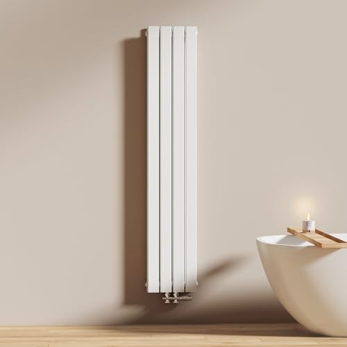 EMKE Radiateur à Eau Chaude 160x30 cm, Radiateur plat Double couche connexion centrale, Montage mural vertical design, Blanc