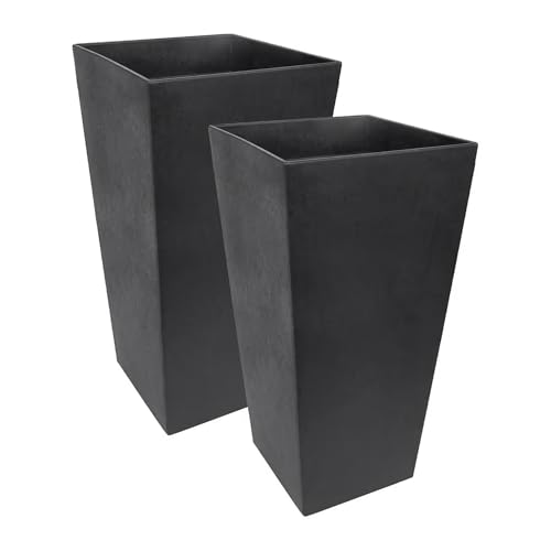 Tierra Verde 2-Pack Indoor & Outdoor Self-Watering Square Planters, Large, Sonata, Black - Planter Containers for Plants and Flowers - Gardening and Landscaping Accessories