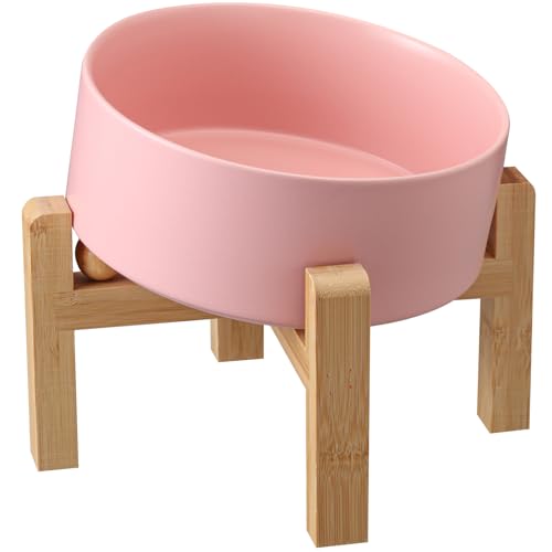 DJJJOOYS Pink Elevated/Raised 15°Tilted Anti Slip Ceramic Dog Bowl for Small/Medium Breeds,Slanted Bulldog Big Face Pet Food Water Feeding Dish with Stand for Cats and Dogs (3.6 Cups/28 OZ) by DJJJOOYS - Used condition - US$25.64
