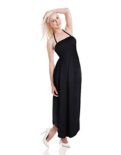 HDE Maxi Dress Plus Size - Tie Halter Neck Tube Top with Side Slit and Pockets (Black, Large)