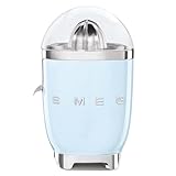 SMEG, Elektrische Zitruspresse CJF11PBEU, tropfsicherer Auslauf und Universalkegel, rutschfeste Stellfüße, Filtersieb und Presskegel aus Edelstahl, 70 W, Blau
