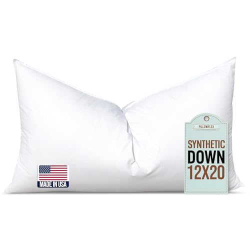 Pillowflex Synthetic Down Pillow Insert, Standard Size - 12x20 inches, Hypoallergenic, Anti Allergic, Plush - Made in USA