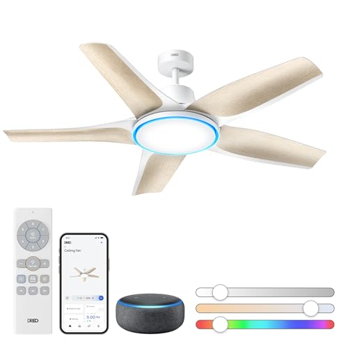 Dreo Smart Ceiling Fans with Lights, Low profile Ceiling Fan with Alexa/App, 52'' Dimmable Lighting & Color Tuning, RGB Ambient Light for Living Room,