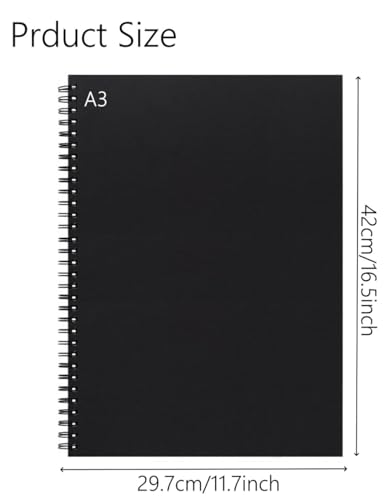 A3 Sketchbook Spiral Bound Sketch Books with 30 Sheets/ 60 Pages 160GSM Thick Cartridge Paper for Uni College School & Office Use (A3-1Pack)