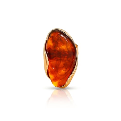 Sidlens Chunky Statement Oval Ring for Women Boho Big Amber Resin Rings