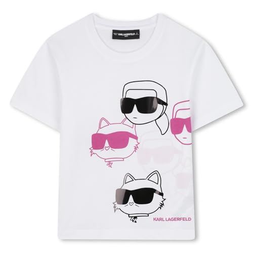 KARL LAGERFELD Girl's Z30943 T-Shirt, White Pink, 8 Years