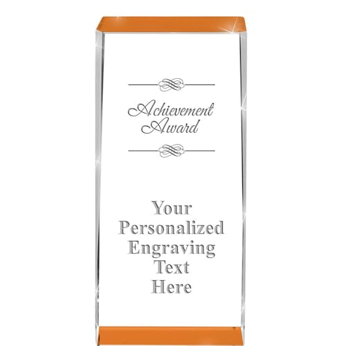 Crown Awards Customizable Crystal Trophy, 4.5" Engraved Achievement Orange Spotlight Crystal Award