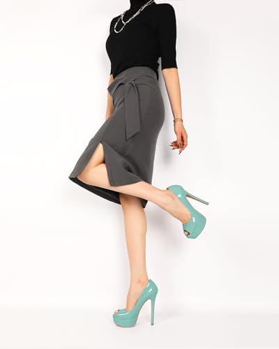 YODEKS Women's Peep Toe Platform Stiletto High Heel Pumps Thin Heel Dance Party Dress Shoes Patent Mint Green 5 M US Size4