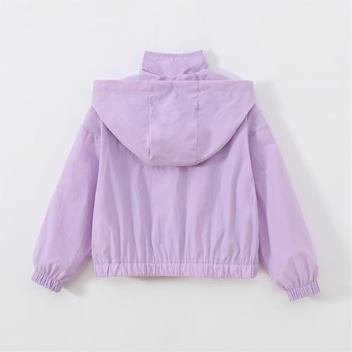 BILIKEYU Boys Girls Trench Coat Long Sleeve Zip up Hooded Lightweight Casual Fall Winter Outwear (Purple, 11-12 Years)2