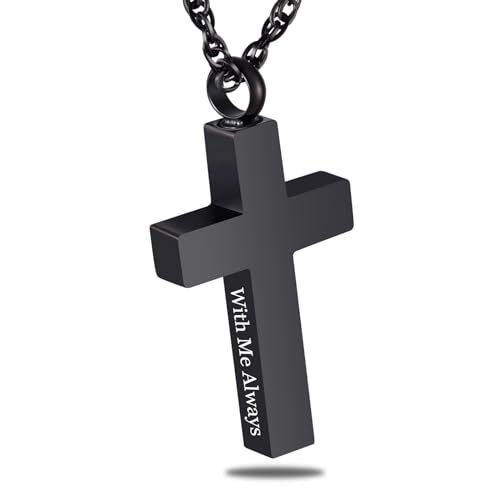 Cremation Cross Necklace for Ashes Cross Urns Locket Pendant Ashes Holder Stainless Steel Memorial Jewelry-With Me Always