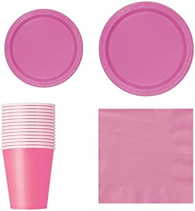 Trimming Shop 70pcs Disposable Party Tableware Set, 7" Plates 20pcs, 9" Plates 16pcs, 9oz Cups 14pcs, Napkins 20pcs for BBQs, Weddings, Birthday, Anniversary, Kids Party Supplies, Ruby Red