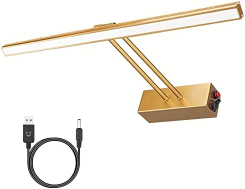 YAMMIY Wireless Picture Light, 15.75" Rechargeable Battery Painting Lighting, 220LM 48 LEDs Dartboard Light, Metal Art Lights for Paintings, Wall Artwork, Gallery, Mirror, 3000K (Gold)