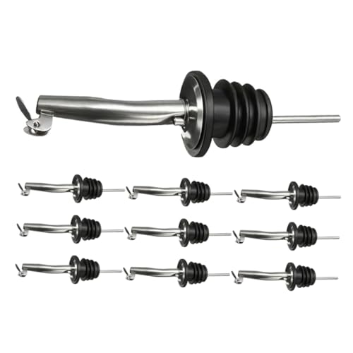 PRETYZOOM 10pcs Stainless Steel Bottle Pourers - Oil Pour Spout and Wine Pourers with Sealing Caps - for Wine Cocktails and Olive Oil Vinegar