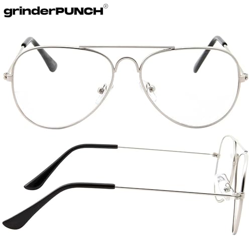 grinderPUNCH Kids Fake Aviator Eye Glasses Clear Lens Children's Non Prescription (Age 3-10), Silver2