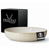 DEKUDÙ Salatschüssel Keramik Servierschüssel Servierplatte Steingut Teller - Handgefertigt - Hochwertiges Steinzeug- 1 Stück - Ø 25 cm - Spülmaschinen Mikrowellen ofenfest Kratzfest -Modern - Beige