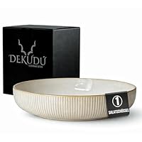 DEKUDÙ Salatschüssel Keramik Servierschüssel Servierplatte Steingut Teller - Handgefertigt - Hochwertiges Steinzeug- 1 Stück - Ø 25 cm - Spülmaschinen Mikrowellen ofenfest Kratzfest -Modern - Beige