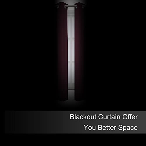 Image of LEMOMO Blackout Curtains 52 x 45 inch /Burgundy Red Curtains Set of 2 Panels /Thermal Insulated Room Darkening Bedroom Curtains