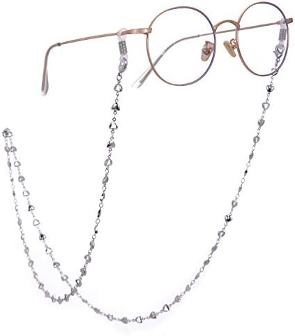 cooltime Silver Heart Eyeglass Chain Face Mask Chain Women Eyewear Accessories(silver-white rubber)