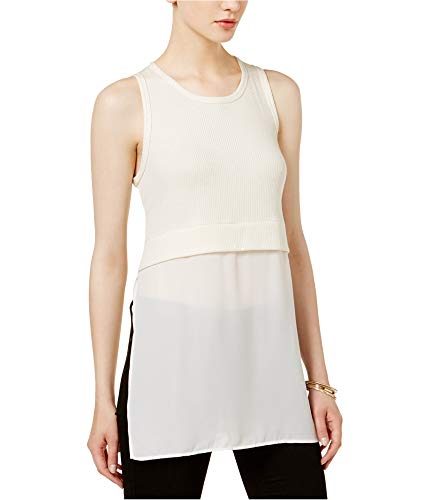 bar III Womens Mixed-Media Ribbed Tank Top, Off-White, Large