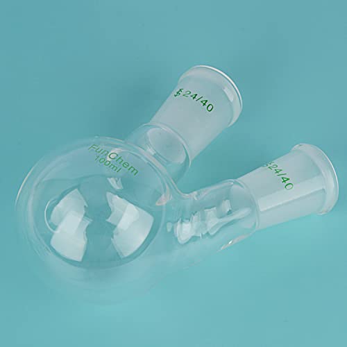 Funchem Glass Round Bottom Flask 24/40, 2 Neck Round Bottom Receiving Boiling Flask Rbf, With 24/40 Standard Taper Outer Joint, 100 Ml #TOP5