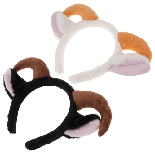 LALADEFIEE 2 Piezas Diadema Cosplay Animal Suave y Cómoda Orejas y Cuernos de Oveja de Peluche Accesorio Ajustable para Fiesta y Disfraz Pack Blanco y Negro