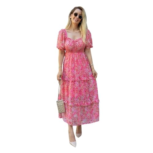 Image of Sheetal Associates Women's Floral Puff Sleeve High Waist A Line Flowy Long Dress