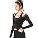 Harssidanzar Yoga Two-piece Set Long Sleeve for Women Mesh Gym Athletic Tops Workout Shirts with Sports Bra CL306US, Black, Size Small