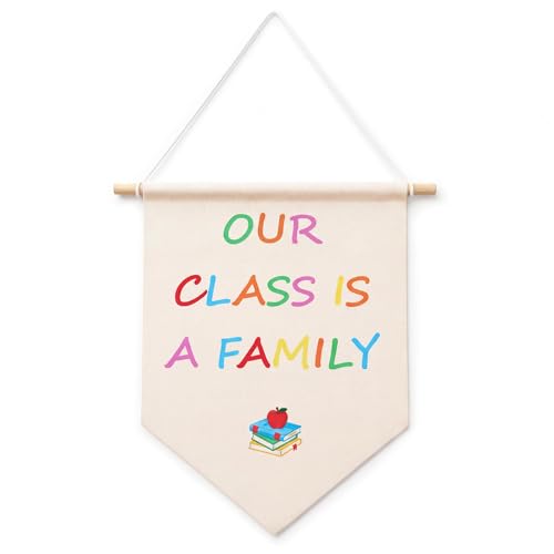 Hillsuren Our Class Is a Family Classroom Decor Canvas Banner, Multicolor
