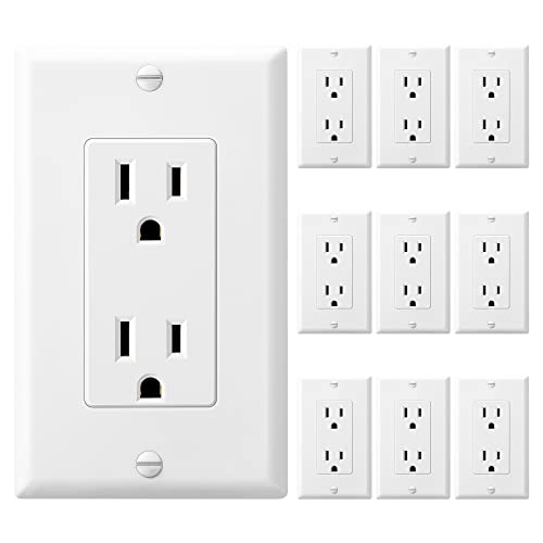 [10 Pack] DEWENWILS Decorator Receptacle Outlet with Wall Plate, 15 Amp Standard Electrical Wall Outlet, Non-Tamper Resistant, UL Listed, White 15Amp