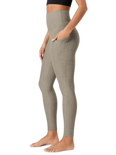 ODODOS Women's High Waisted Full Length Yoga Leggings with Pockets, 28" Inseam Ultra Soft odSTRATUM Tech Workout Running Yoga Pants, Warm Grey Heather, X-Large